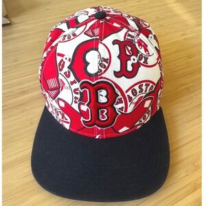 Boston Red Sox Snapback Hat Mens Red White All Over Print MLB Fenway Collection